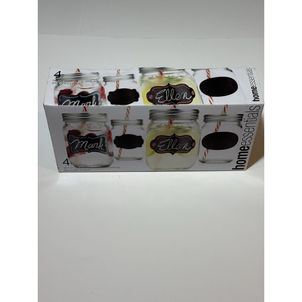 Home Essentials Mason Jar Set Of (4) 15 Oz Glass With 4 Lids & Straws - Picture 4 of 4